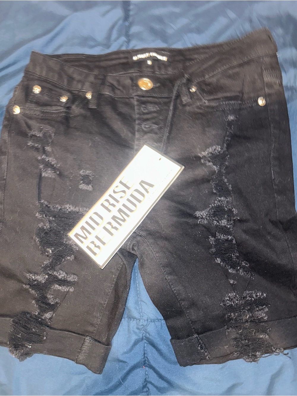 Black Mid-Rise Bermuda Distressed Women’s Jeans Shorts Size 3
